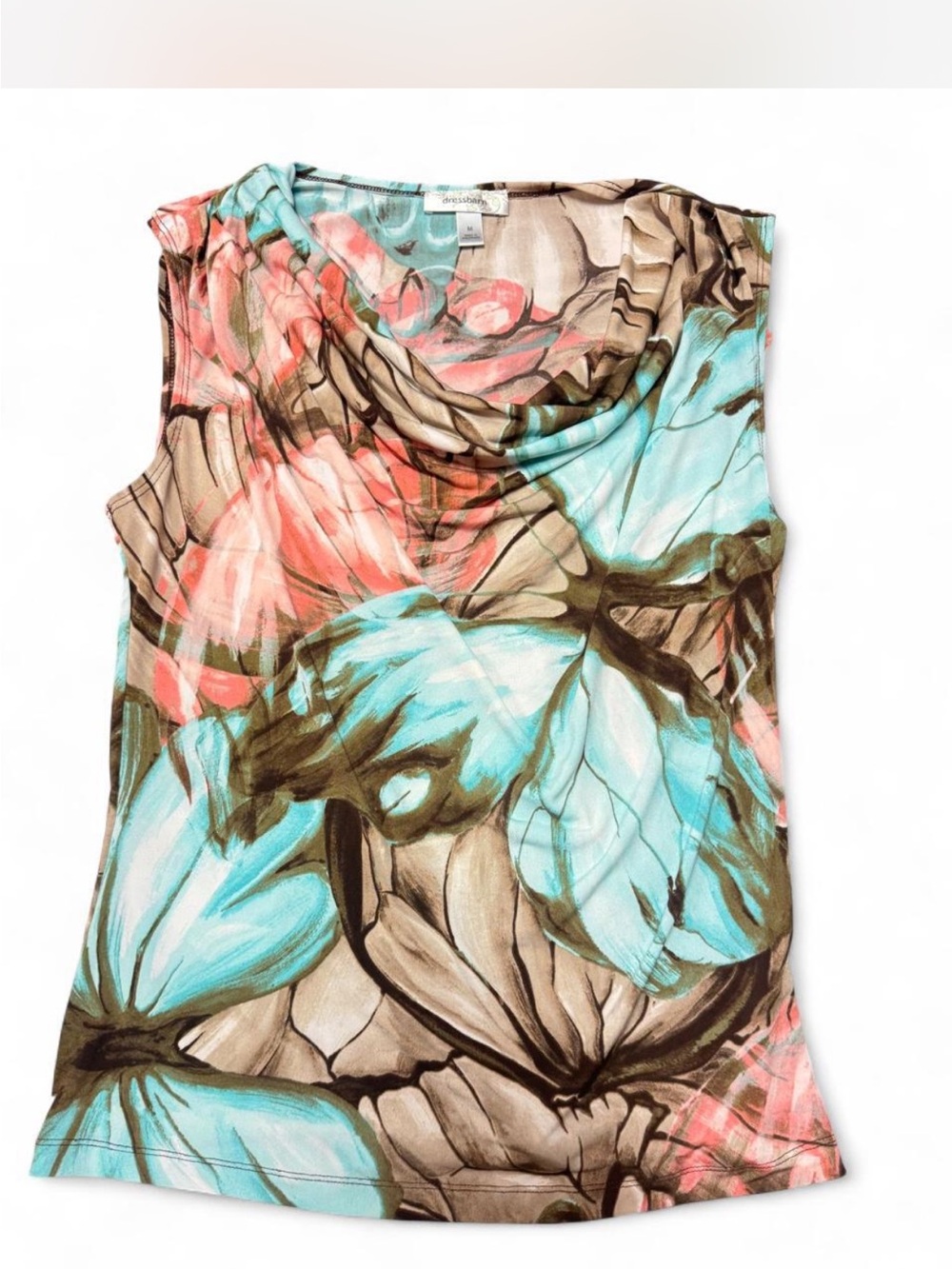 Dress Barn Turquoise Coral Floral Drape Neck Top